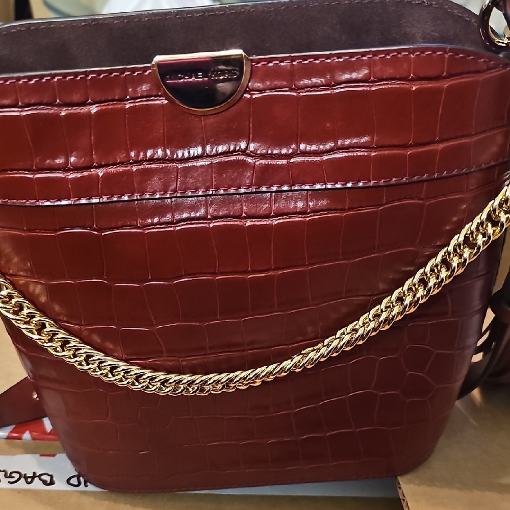 Michael Kors Collection BurgunGold Crossbody Bag with Luxurious Chain/LeathStrap